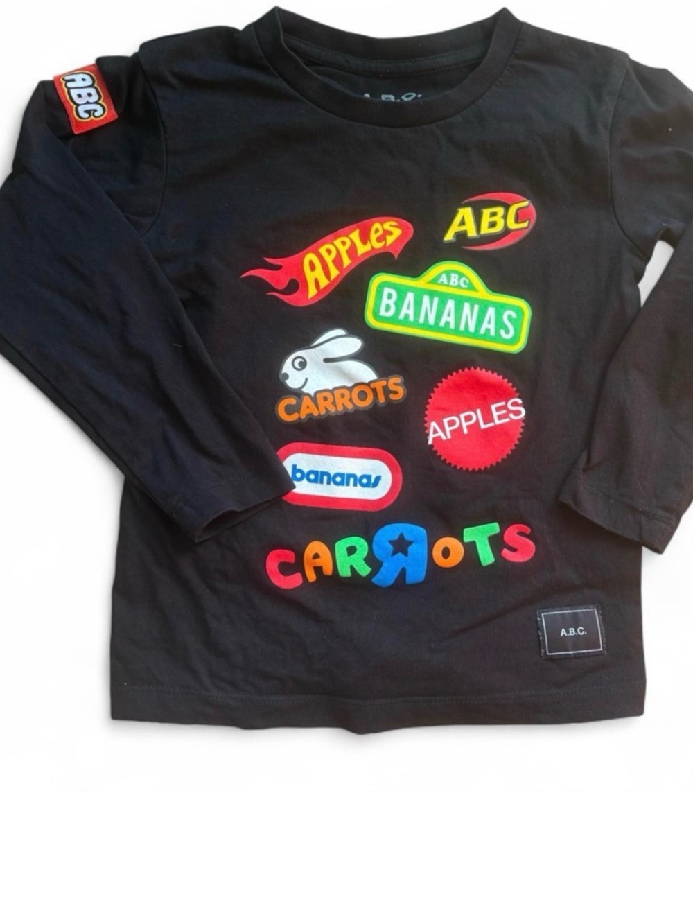 ABC Kids Wear Food Parody Logo Long Sleeve T-Shirt Black Size 4T